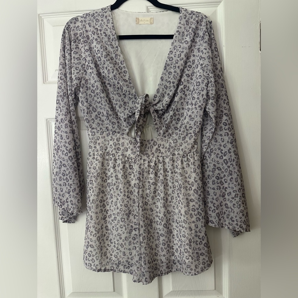 Altar'd State Gray Leopard Print Jumpsuit